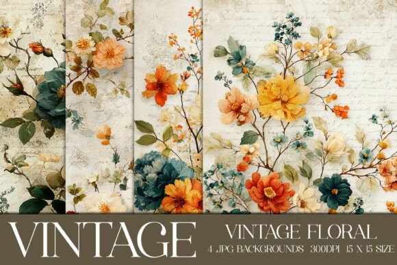 Vintage Floral Backgrounds, S4 Afbeelding Achtergronden Door Designing with Marlo