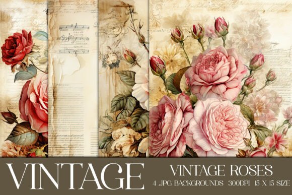Vintage Floral Scrapbook Papers, S15 Graphic Backgrounds By Designing with Marlo