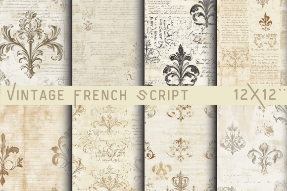 Vintage French Script Paper Grafica Sfondi Di DigiArt