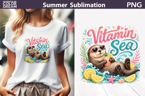 Vitamin Sea Otter Art Graphic Illustrations By WatercolorColorDream