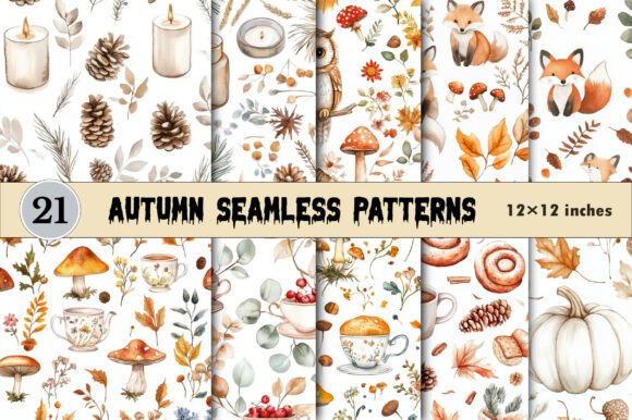 Watercolor Autumn Seamless Patterns. Gráfico Padrões de Papel Por CitraGraphics