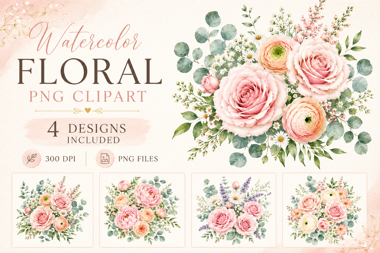 Watercolor Floral PNG Clipart Bundle Graphic by sasikharn · Creative ...