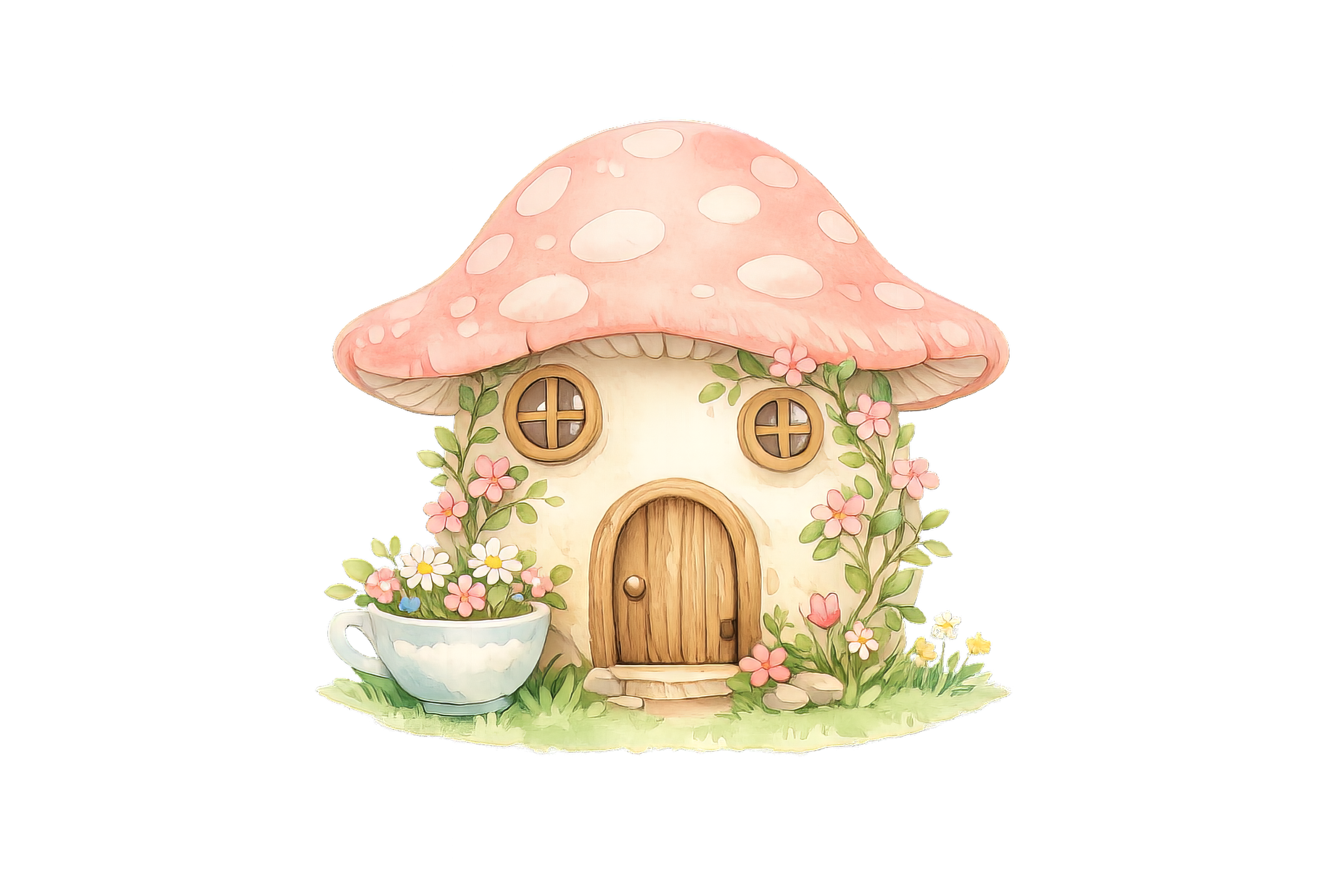 Watercolor Mushroom Fairy House Clipart Graphic by dogstar4535 ...