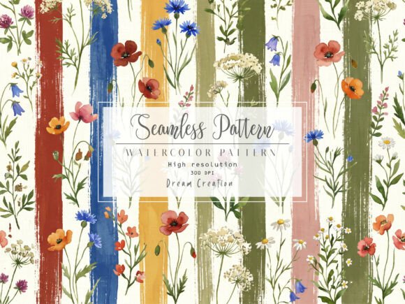 Watercolor Wildflower Seamless Pattern Grafika Wzory AI Przez Dream Creation