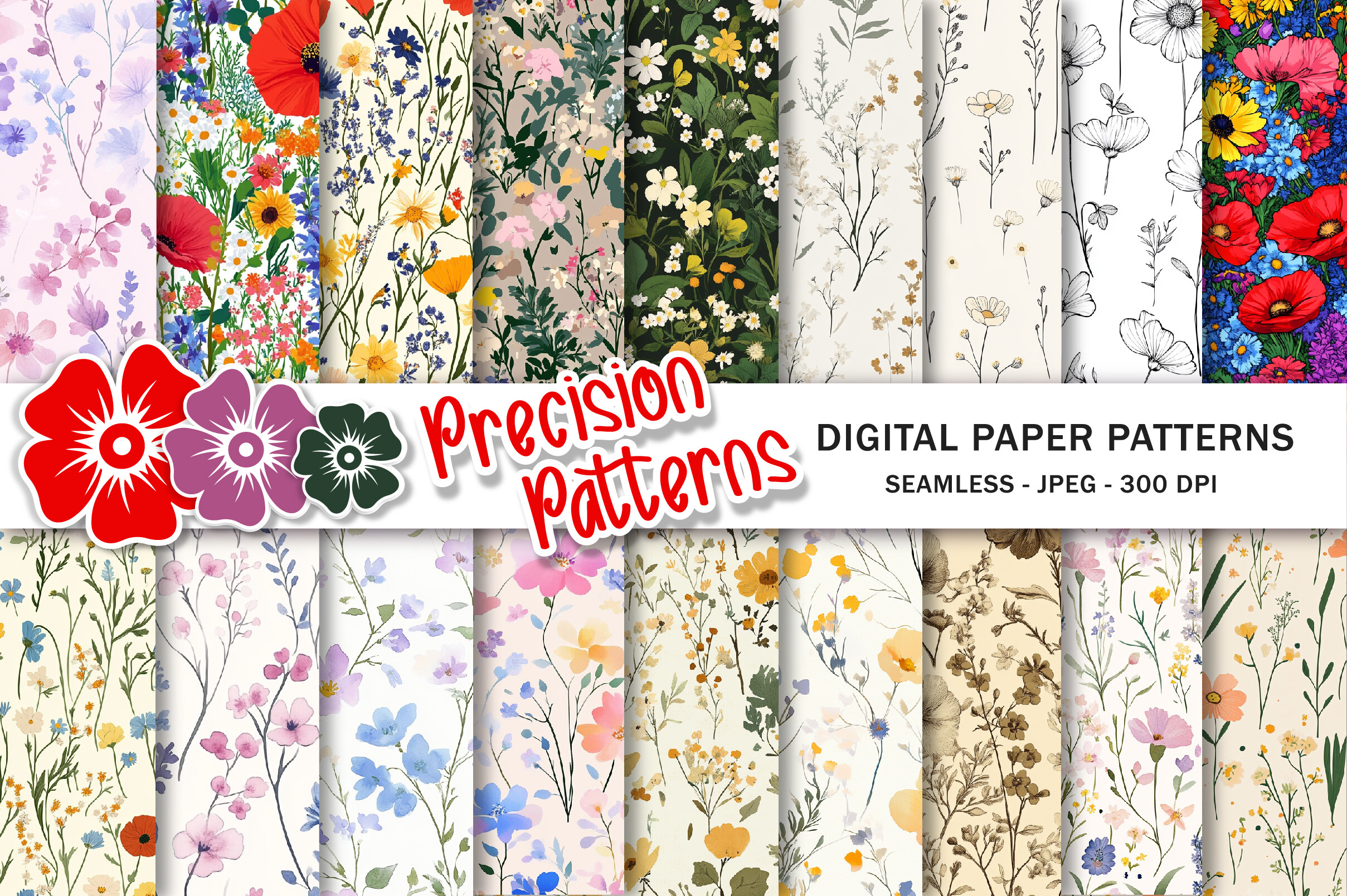 Wildflower Seamless Pattern Bundle Graphic by Precision Patterns ...