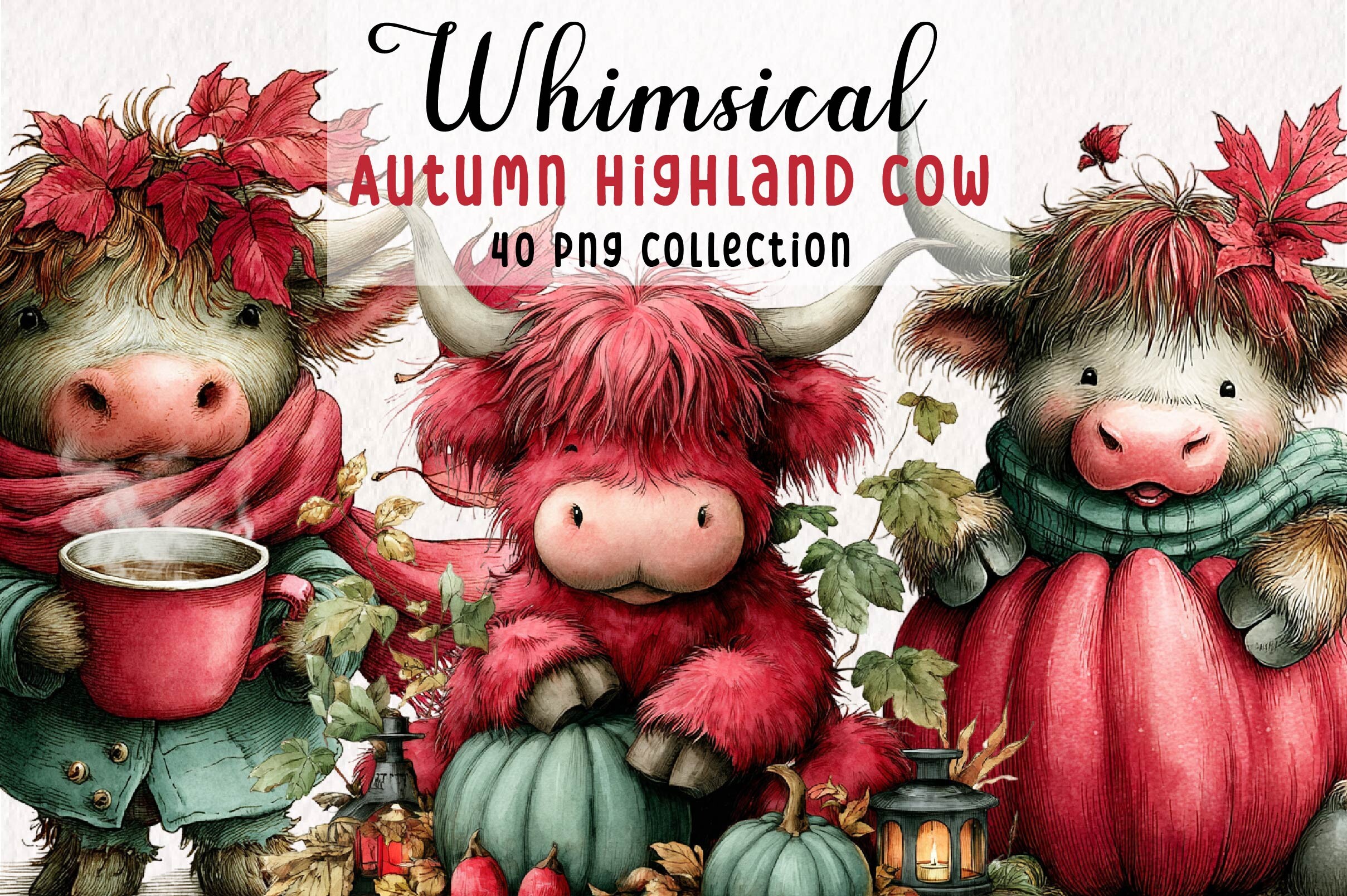 Autumn Highland Cow PNG Clipart Graphic by Print Magic · Creative Fabrica