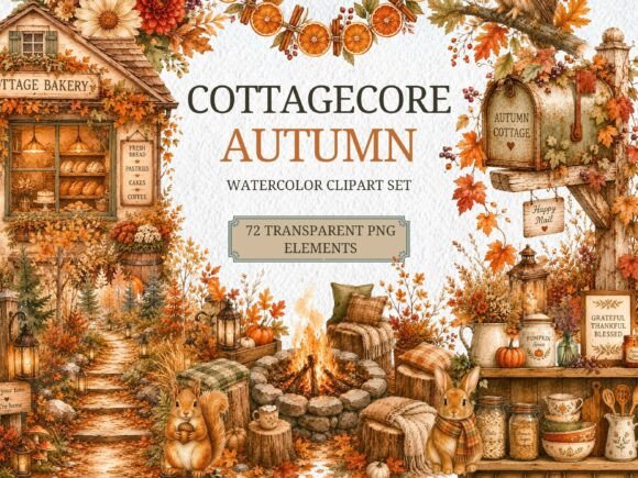 Cottagecore Autumn Watercolor Clipart Graphic AI Illustrations By Movens Design