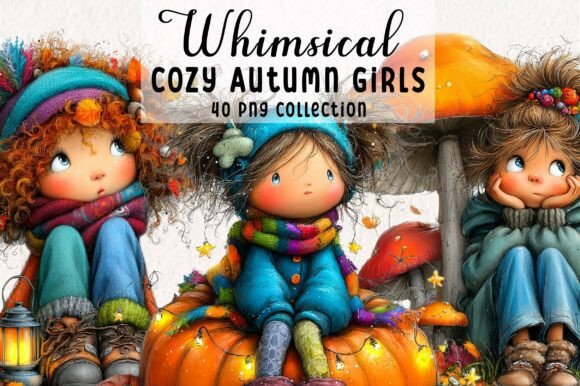 Cozy Autumn Whimsical Girls Clipart