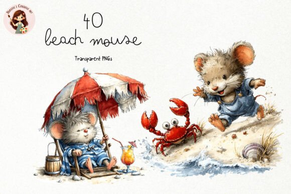 Cute Beach Mouse PNG Clipart Grafika Ilustracje do Druku Przez Nicolle's Colorful Art