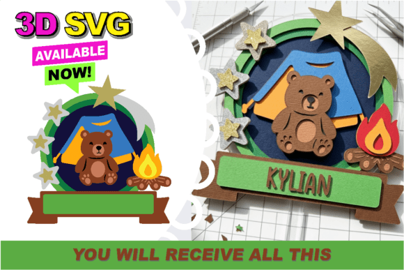 Cute Bear Camping 3D Shaker SVG