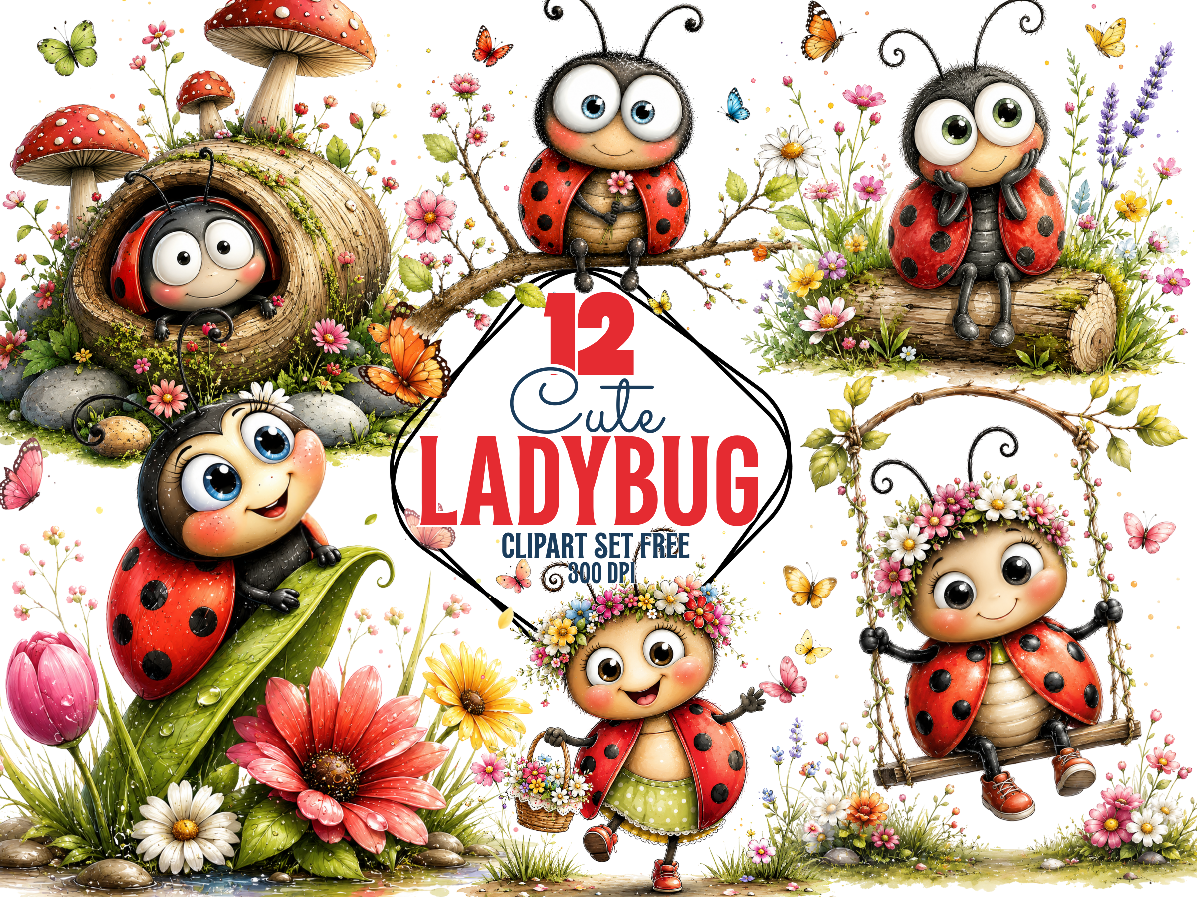 Cute Ladybug Clipart Png Set | Ladybug Graphic by Craft Palette ...