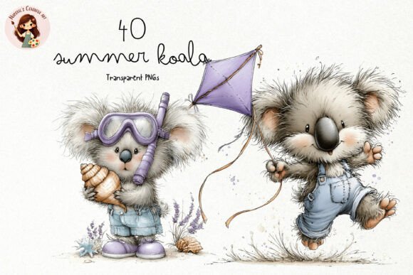 Cute Summer Koala PNG Clipart Gráfico Ilustraciones Imprimibles Por Nicolle's Colorful Art