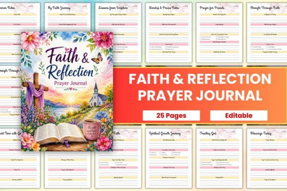 Faith & Reflection Prayer Journal Gráfico Interiores KDP Por CreativeMela Studio