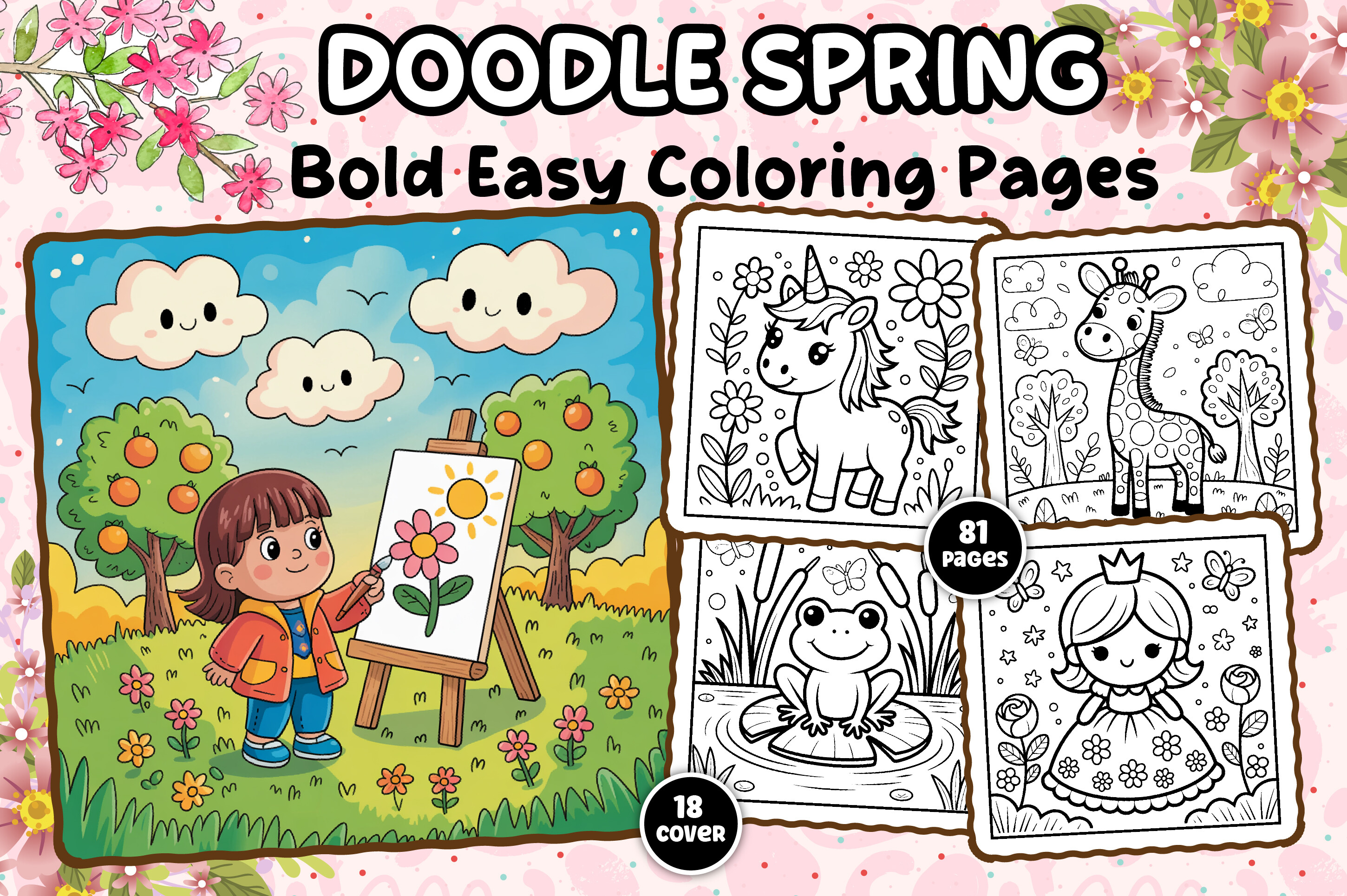 Floral Doodle Spring Coloring Pages