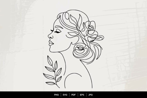 Floral Woman Portrait Line Art