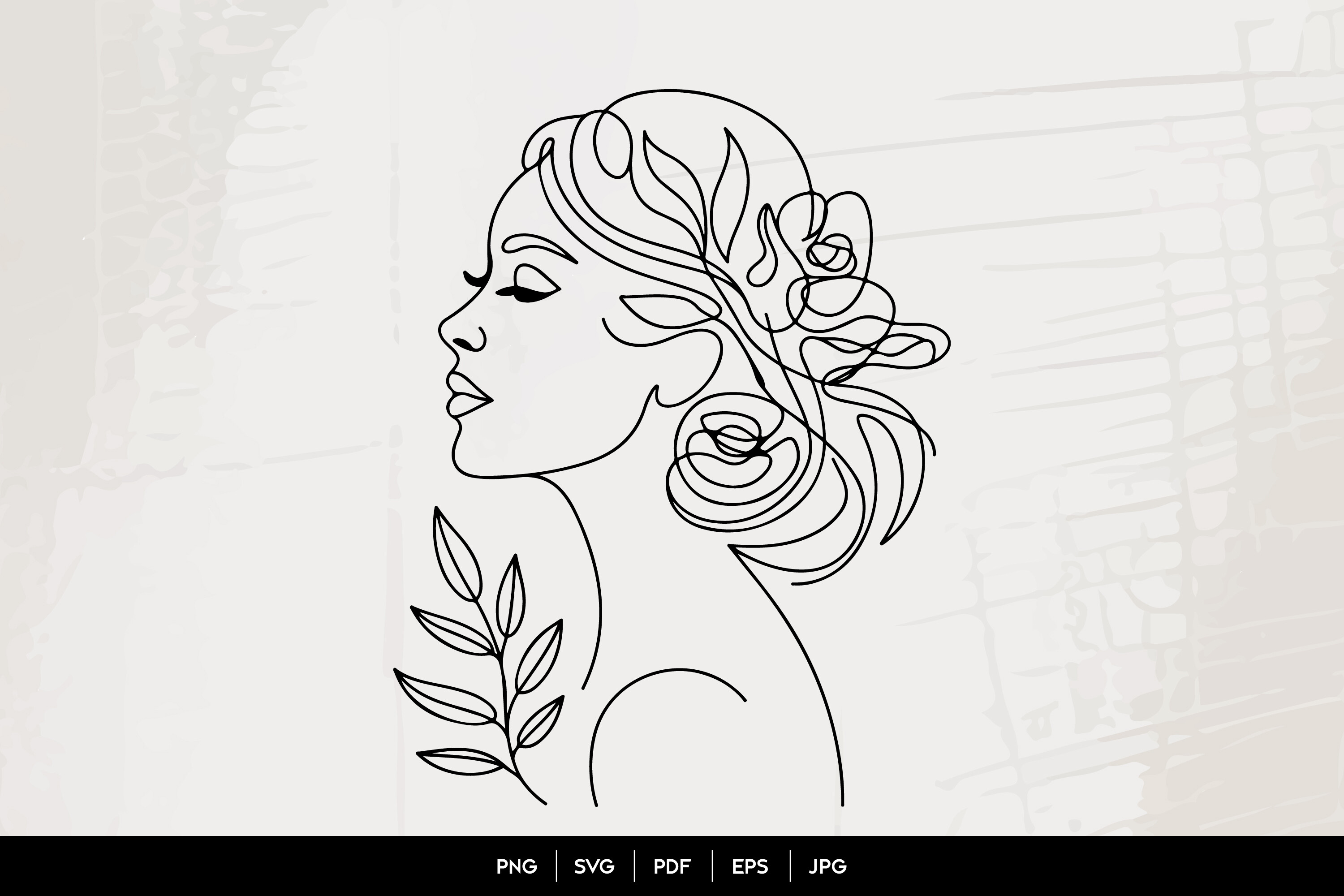 Floral Woman Portrait Line Art