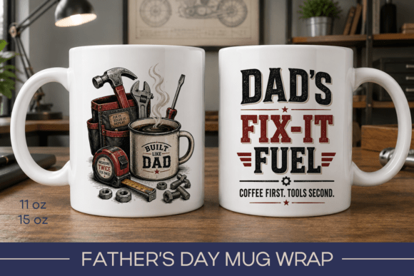 Funny Fathers Day Mug Wrap, Dad Mug Grafika Rękodzieła Przez KMarinaDesign