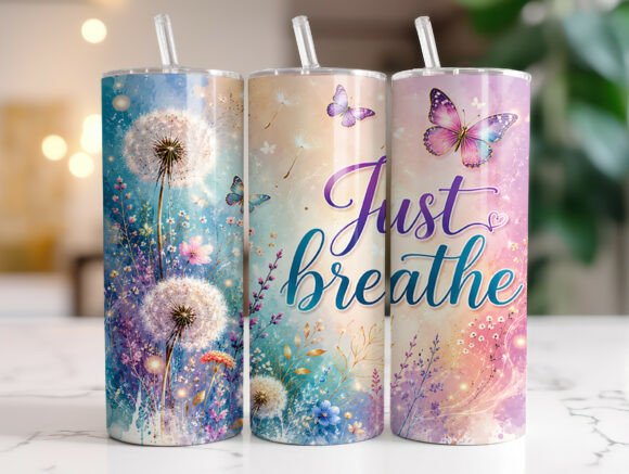 Just Breathe Dandelion Tumbler Wraps PNG