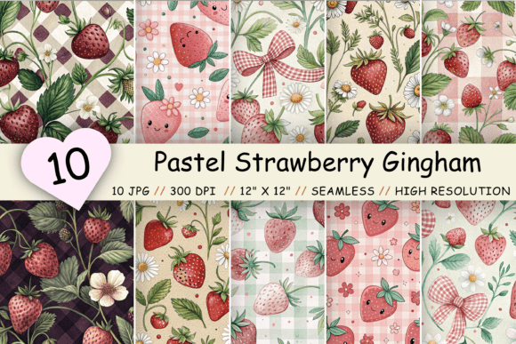 Pastel Strawberry Gingham Digital Paper Graphic Patterns By Florid Printables
