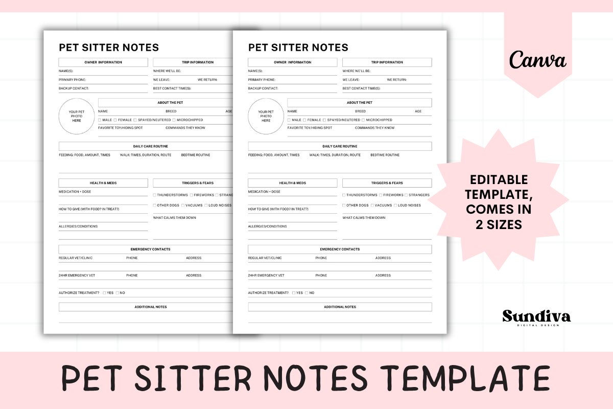 Pets Design Note Pet Sitter Notes Template 1 Graphic by Sundiva Design · Creative Fabrica