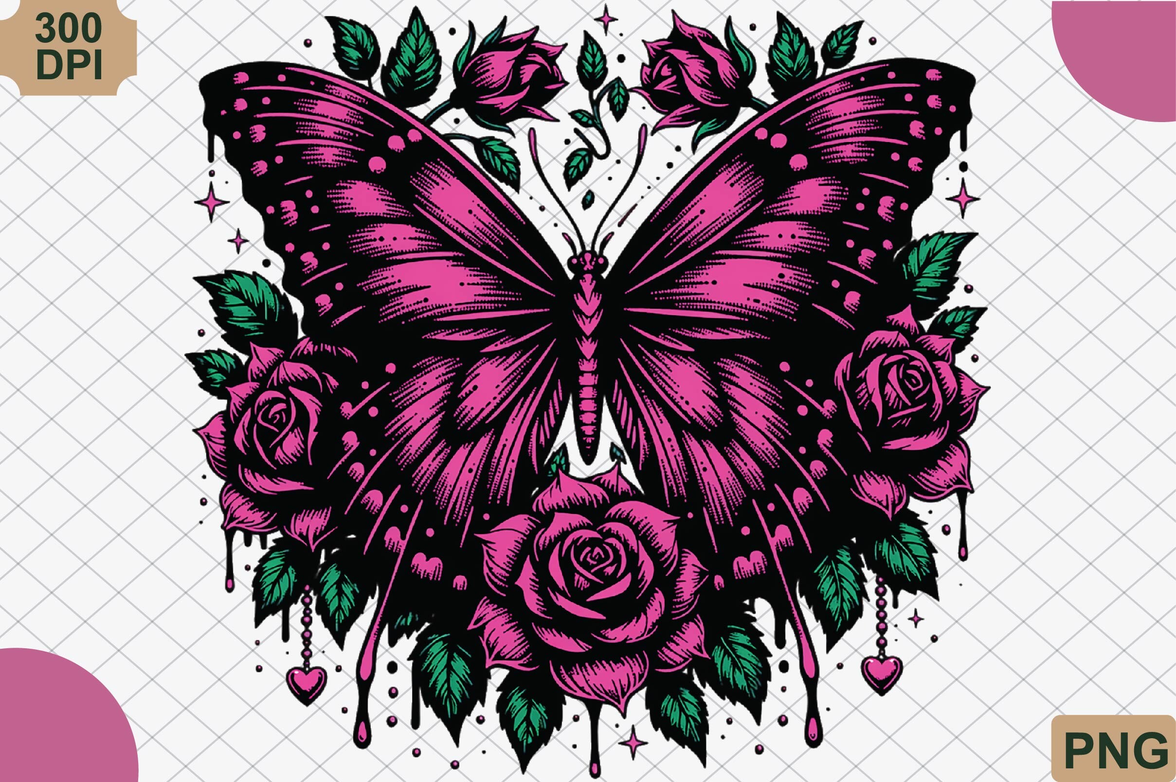 Pink Gothic Butterfly Rose Floral PNG Graphic by tauhiddesignstore ...