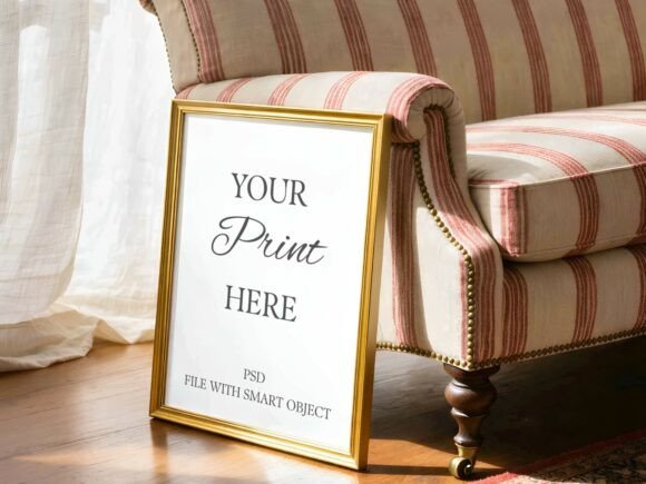 Pink Vintage Sofa Gold Frame Mockup Graphic Frames & Posters By Mockups Of Imaginations