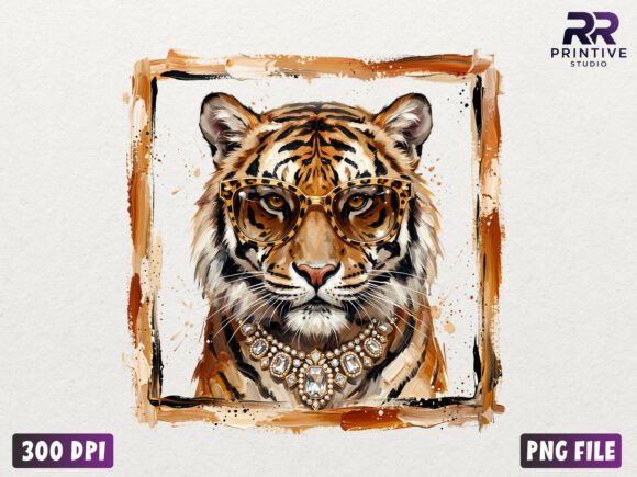 Preppy Glam Tiger PNG Graphic AI Illustrations By RR Printive Studio