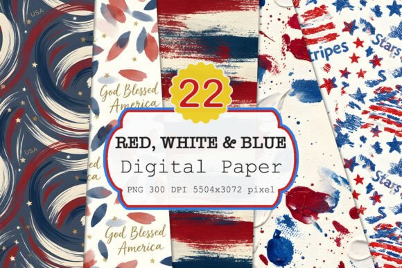 Red, White & Blue Digital Paper PNG Gráfico Fondos Por Lazy Sun