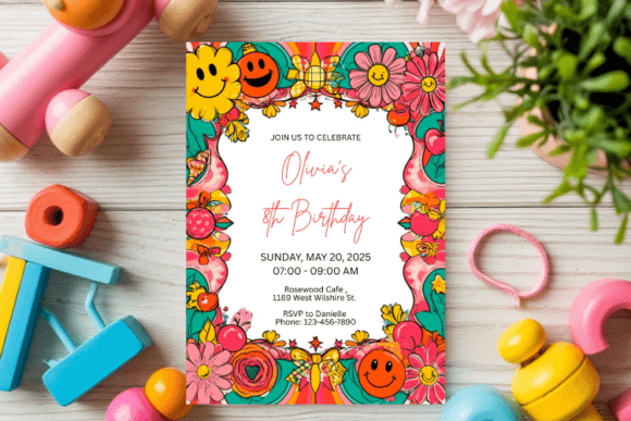 Retro Groovy Birthday Invitation