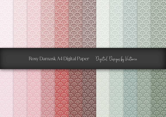 Rosy Damask A4 Digital Paper Gráfico Fondos Por Digital Designs by Victoria