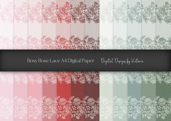 Rosy Rose Lace A4 Digital Paper Grafik Hintegründe Von Digital Designs by Victoria
