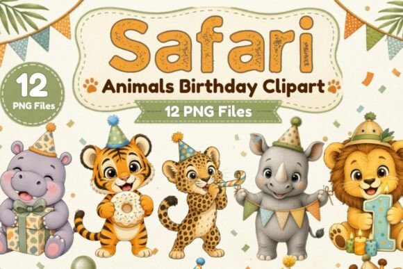 Safari Animals Birthday Clipart PNG, 12