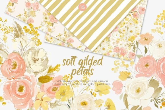 Soft Gilded Floral Clipart & Patterns Illustration Illustrations Imprimables Par Patishop Art