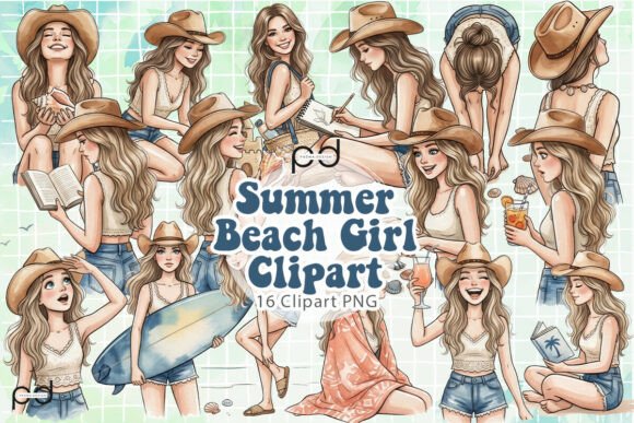 Summer Beach Girl Graphics Grafik Druckbare Illustrationen Von Padma.Design