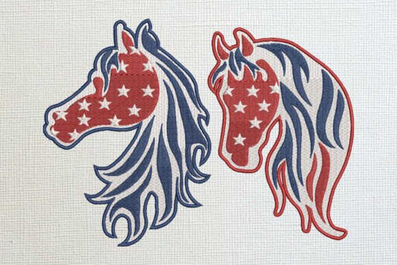 Two Patriotic Horses Unabhängigkeitstag Stickereidesign Von wick john