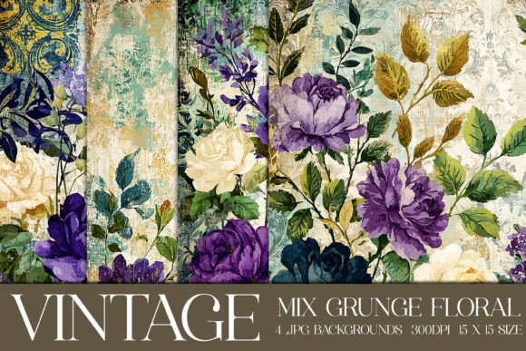 Vintage Grunge Floral Backgrounds, S14 Gráfico Fondos Por Designing with Marlo