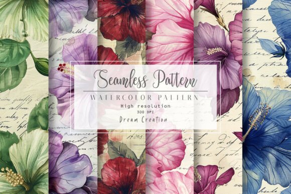 Vintage Hibiscus Flower Digital Paper Graphic Textures By Dream Creation