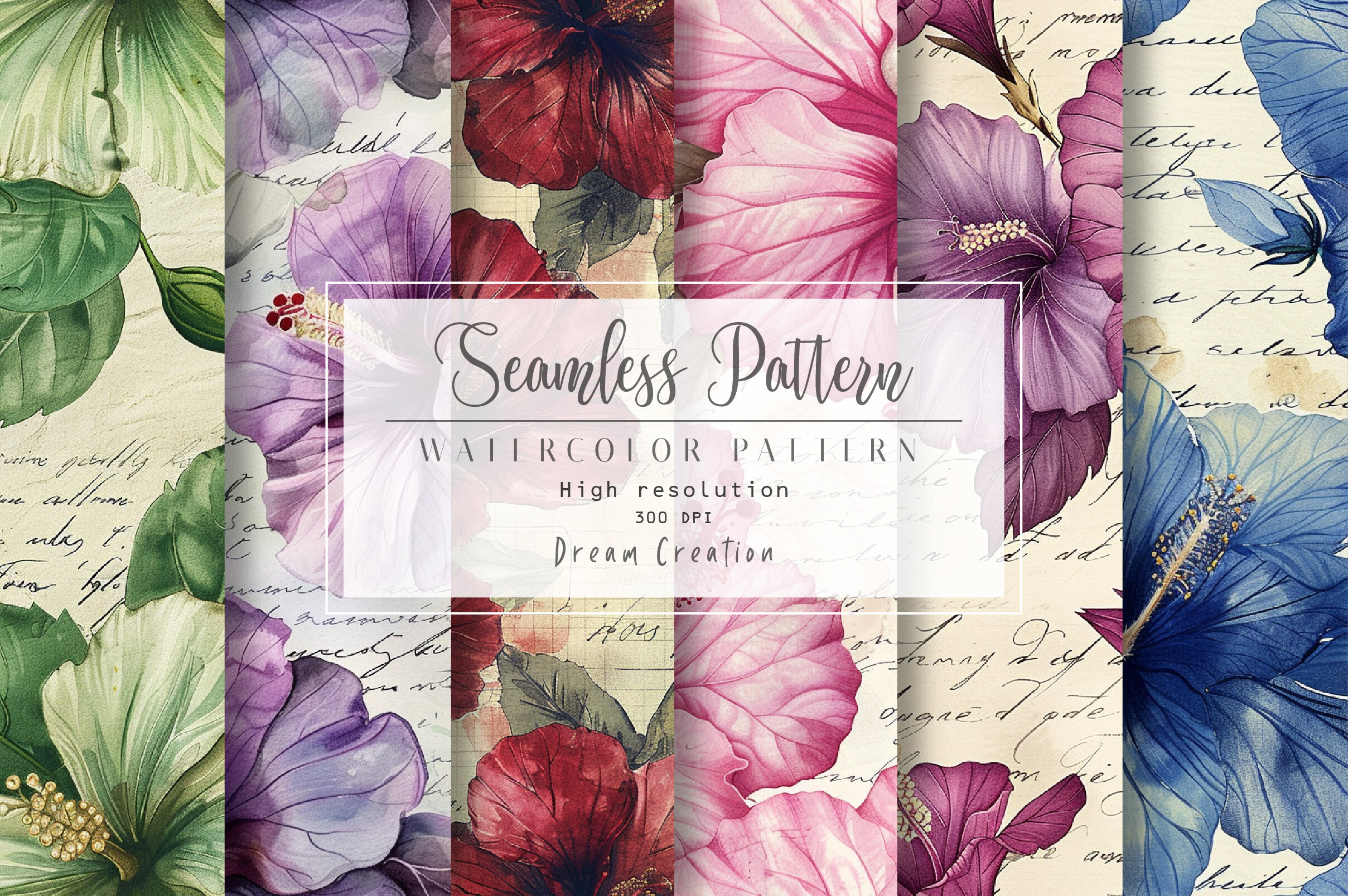Vintage Hibiscus Flower Digital Paper Graphic by Dream Creation ...