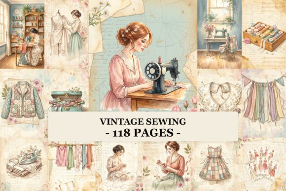 Vintage Sewing Grafika Tła Przez Rusho Designs