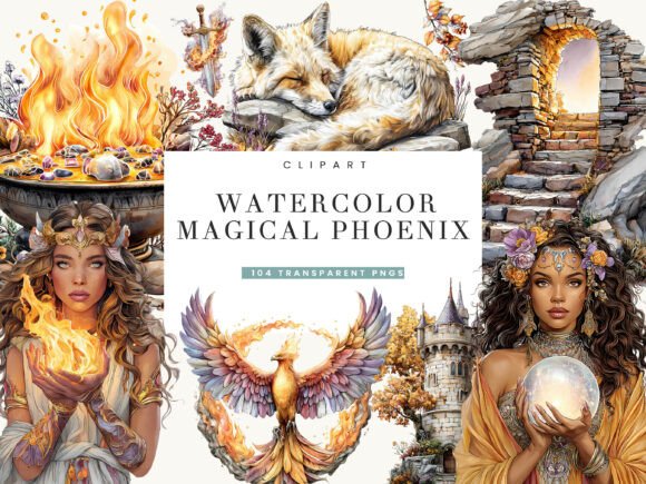 Watercolor Magical Phoenix Clipart Graphic Illustrations By busydaydesign