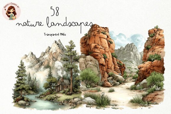 Watercolor Nature Landscapes PNG Clipart Grafik Druckbare Illustrationen Von Nicolle's Colorful Art