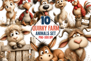Whimsical Quirky Farm Animals PNG Free Graphic by Craft Palette
