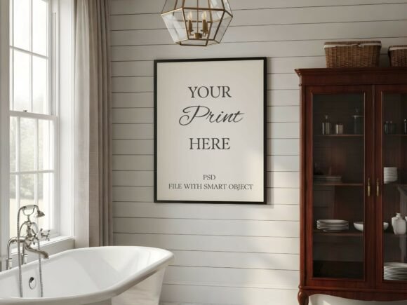 Black Frame Mockup Bathroom PSD