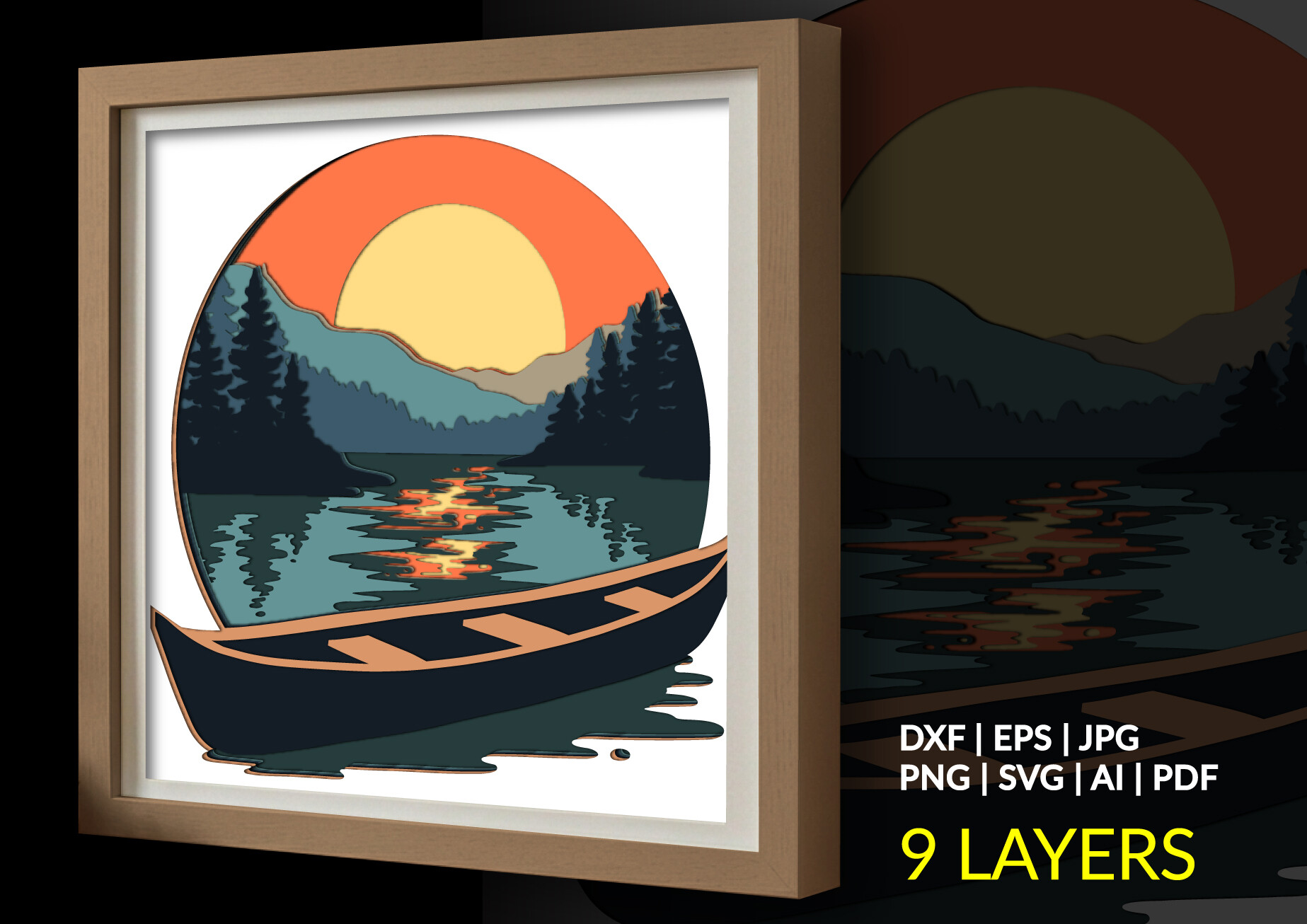 Boat Lake at Sunset Mountain Landscape · Creative Fabrica