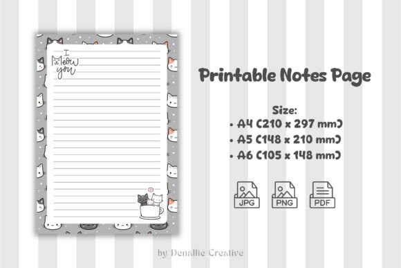 Cat Printable Notes Page