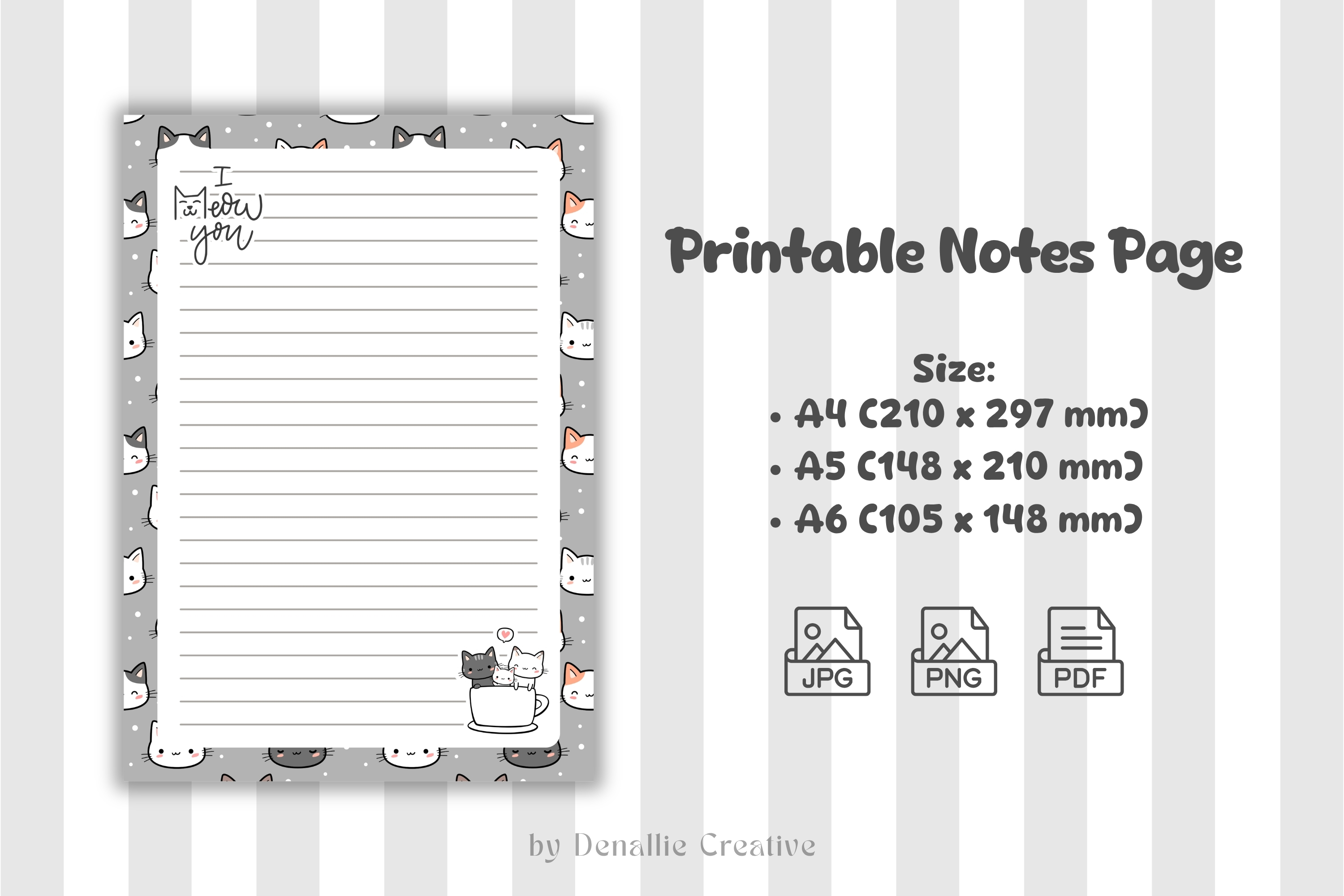 Cat Printable Notes Page