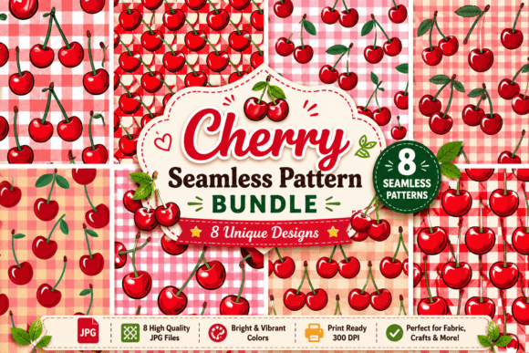 Cherry Seamless Pattern Bundle. Graphic AI Patterns By M.k Graphics Store