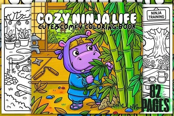 Cozy Ninja Life Cute&Comfy Coloring Book Grafika Kolorowanki i książki dla dorosłych Przez A Book&Play