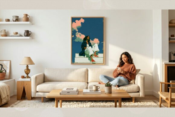 Dreamy Sky Impasto Woman Wall Art