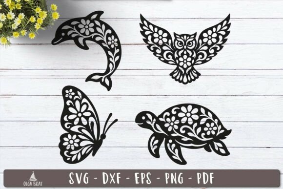 Floral Animal SVG Summer Silhouette Afbeelding AI Afbeeldingen Door Olga Boat Design